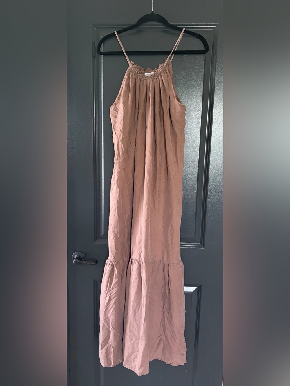 NWT Unsubscribed 100% Silk
Sleeveless Maxi Dress with Ruffle Neck